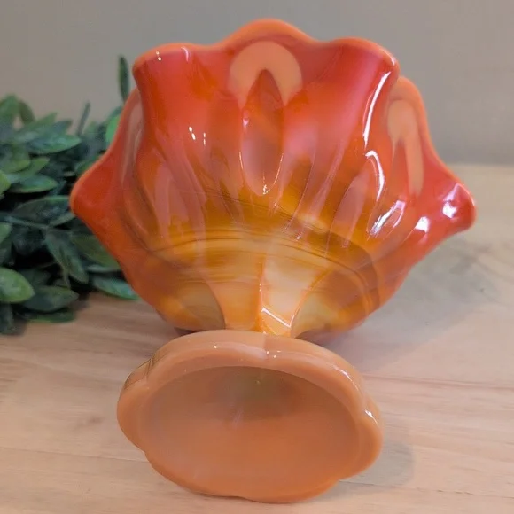 L.E. Smith Vintage Bittersweet Orange Swag Glass Compote